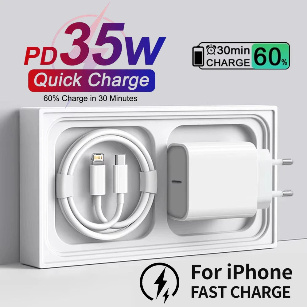 35W PD Fast USB-C Charger For iPhone 13 14 Pro Max 11 12 mini X XR XS Max 8 Plus Rapid Charging Phone Charger Cable 1m 1.5m 2m