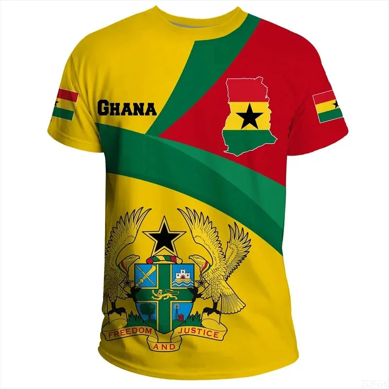 Ghana Flag Graphic Tee Shirts Fashion Ghanaian National Emblem Print T-shirt For Men Daily Dashiki Gym Sportswear Tops Clothing