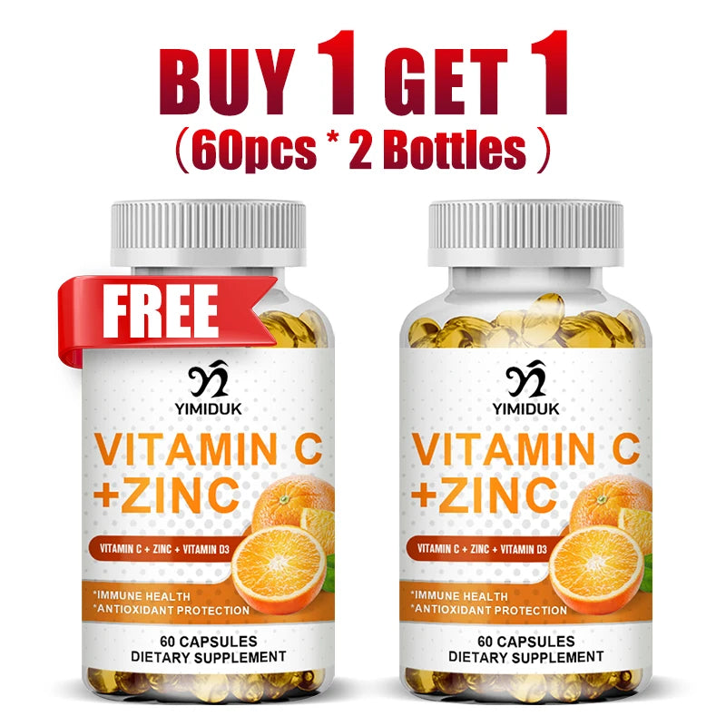 Buy 2 Get 2 Free! Vitamin C & Zinc Capsules, Support Synergistic Immune, Antioxidant & Skin Health Booster, Energy, Metabolism