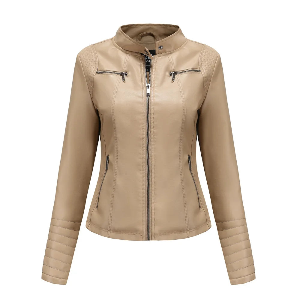 Faux Leather Motorcycle Jacket for Women, Female Coat, Moto Biker, Purple, Black,  Autumn, Spring, Fashion