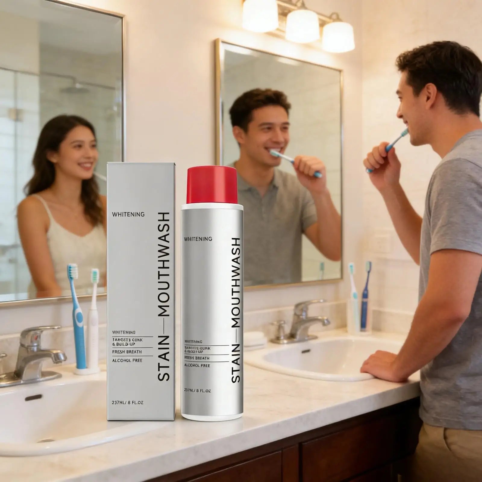 Whitening Mouthwash Mouth Odor Remover Teeth Stain Remover Fresh Breath Cool Feeling Refreshing Non-spicy Panthenol Mouth Rinse