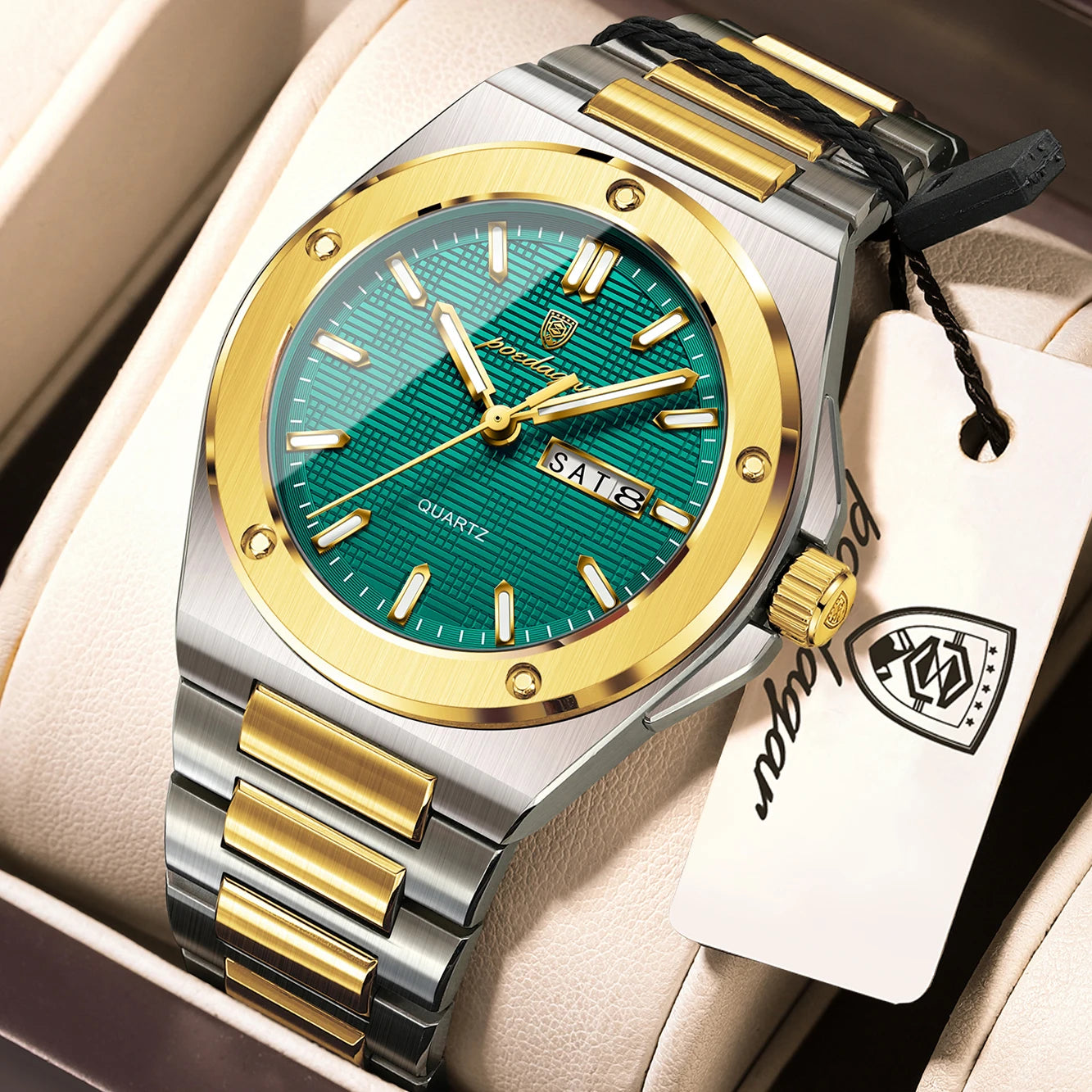 POEDAGAR Business Quartz Men's Clock Date Week Waterproof Luminous Sport Male Watch Stainless Steel Casual Watches For Man Reloj