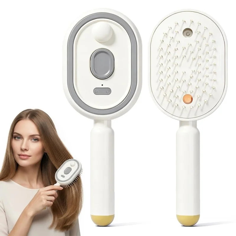3 in 1 Electric Spray Air Cushions Massage Comb Self Cleaning Steam Anti-Tangle Essential Oil Misting Hair Brush Reduce Frizz