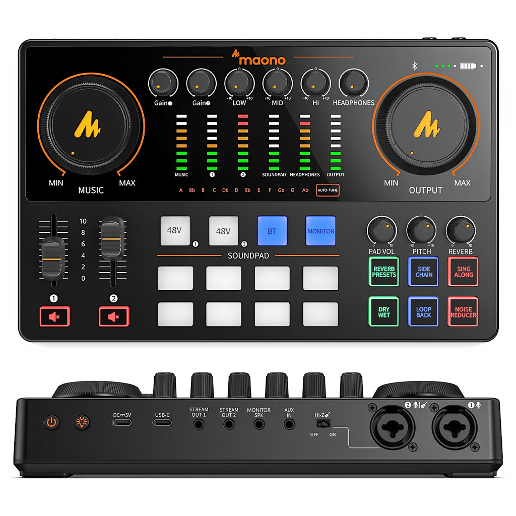 MaonoCaster AME2 Gen2 Audio Interface Mixer with Dual XLR Input for Dual Podcast Streaming,Podcast mixer with Pro-preamp Guitar
