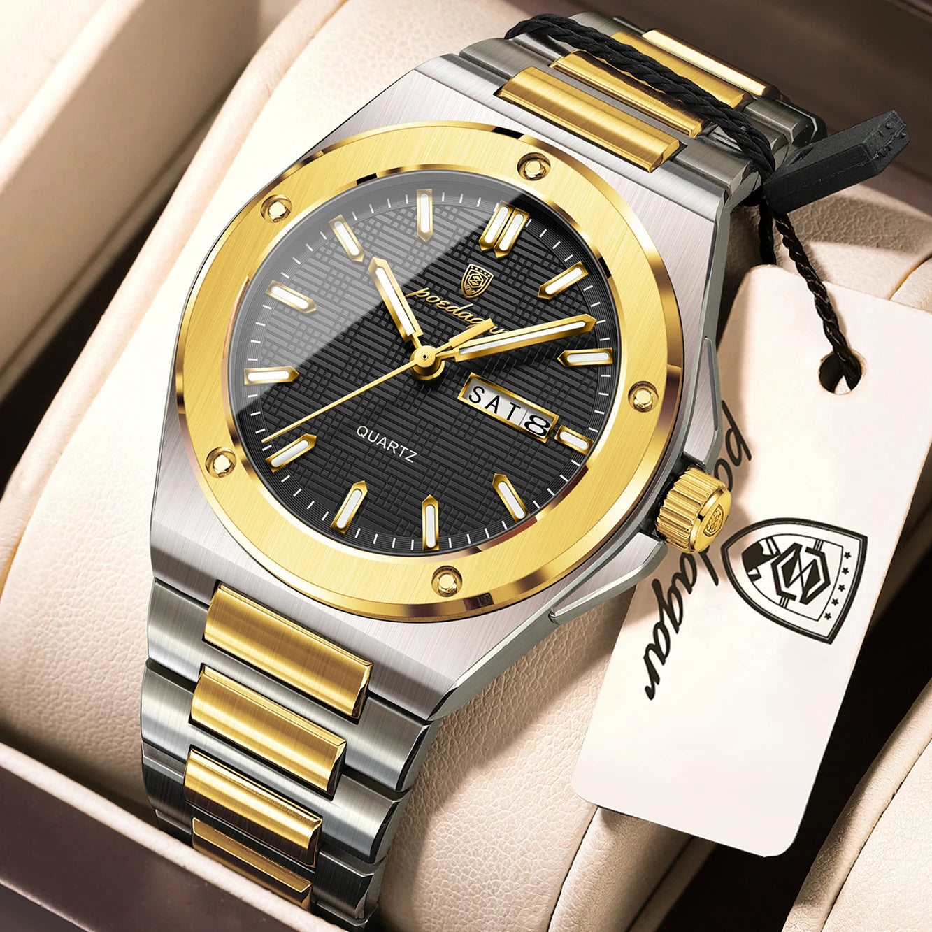 POEDAGAR Business Quartz Men's Clock Date Week Waterproof Luminous Sport Male Watch Stainless Steel Casual Watches For Man Reloj