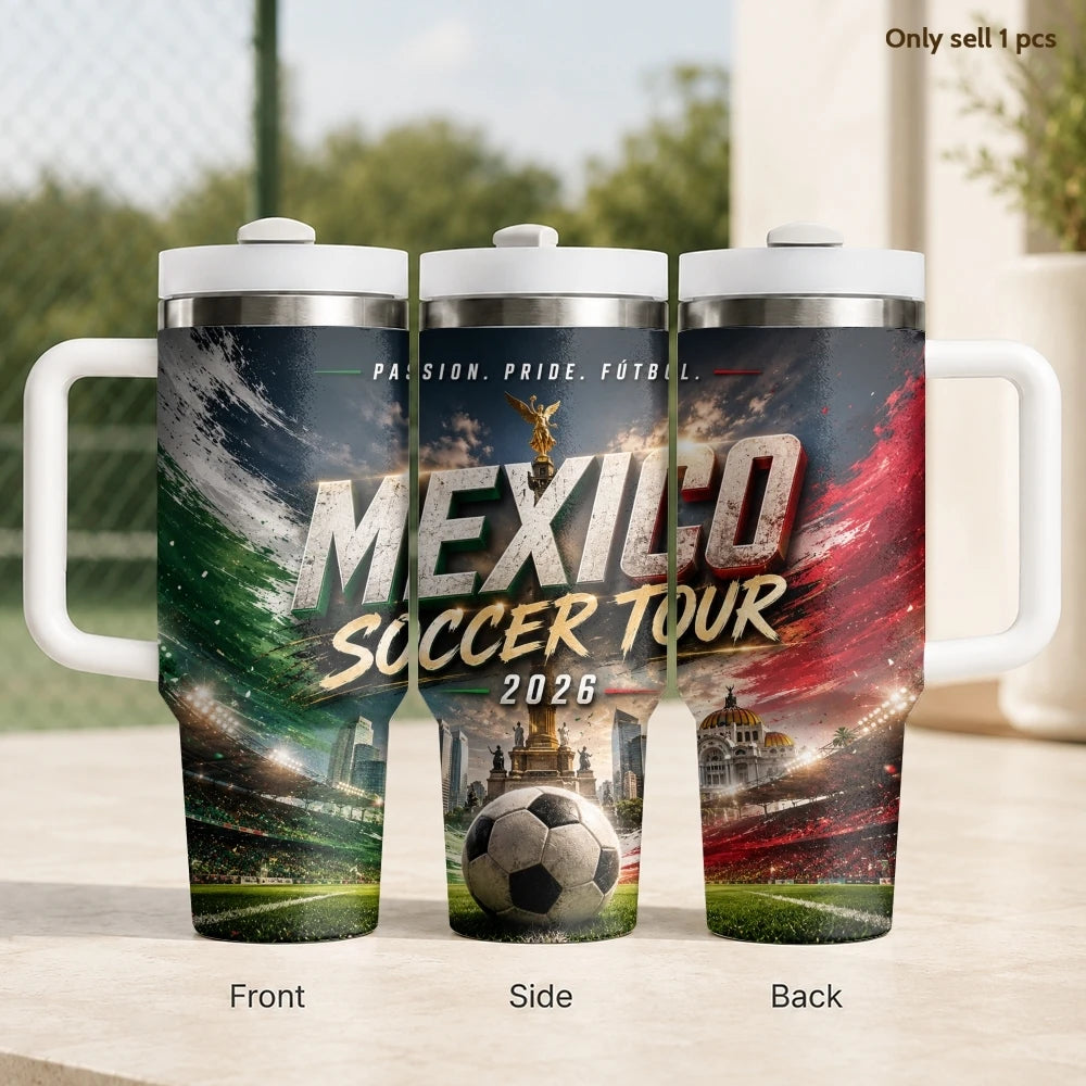2026 MEXICO Football Vacuum Flasks 40oz Stainless Steel Insulated Tumbler with Handle & Straw Leakproof Travel Mug