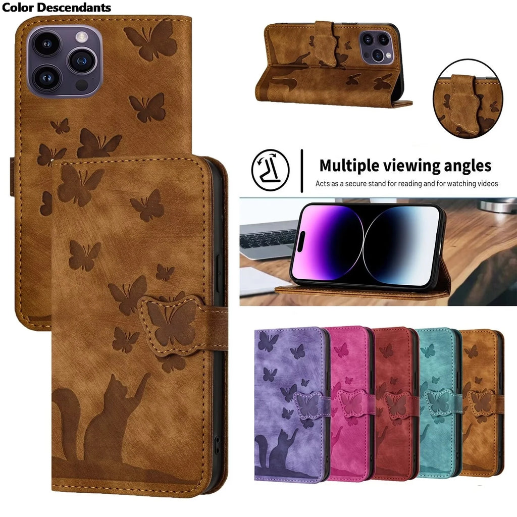 Flip Wallet Funda Butterfly Cat Holster Phone Case For Poco C65 C75 M3 M6 X3 X5 Pro NFC 4G Book Cover
