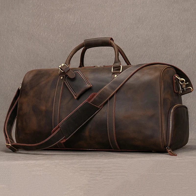 Natural Cowskin Travel Bags Waterproof Men's Leather Overnight Bag Handbag For Plane Luggage Men Male Weekend Bag Business 55cm