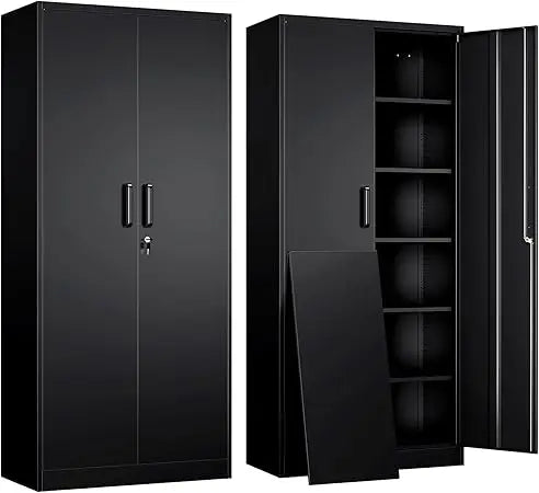 Yizosh Metal Garage Storage Cabinet with 2 Doors and 5 Adjustable Shelves - 71 Steel Lockable File Cabinet,Locking Tool Cabinets