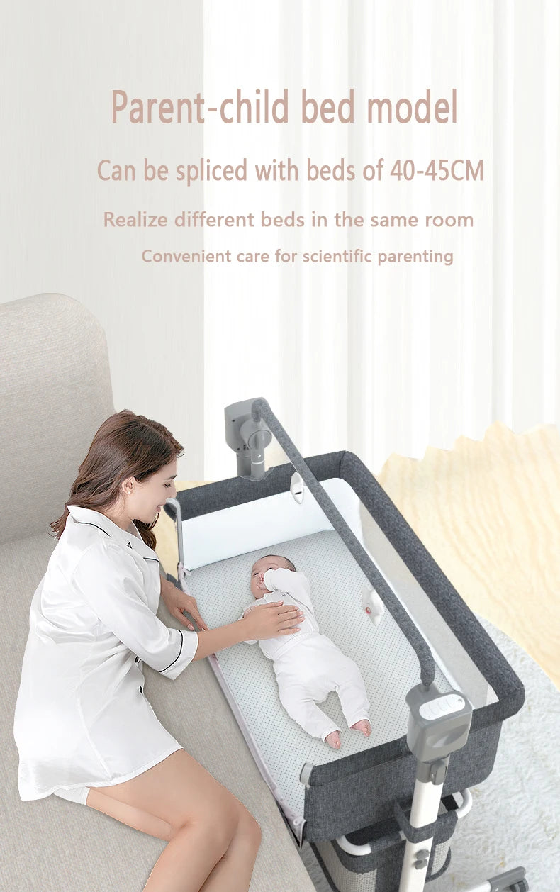 Electric Baby crib, cradle, and baby bed for newborns movable, rocking, smart, and portable crib with Mosquito Net Baby Cot