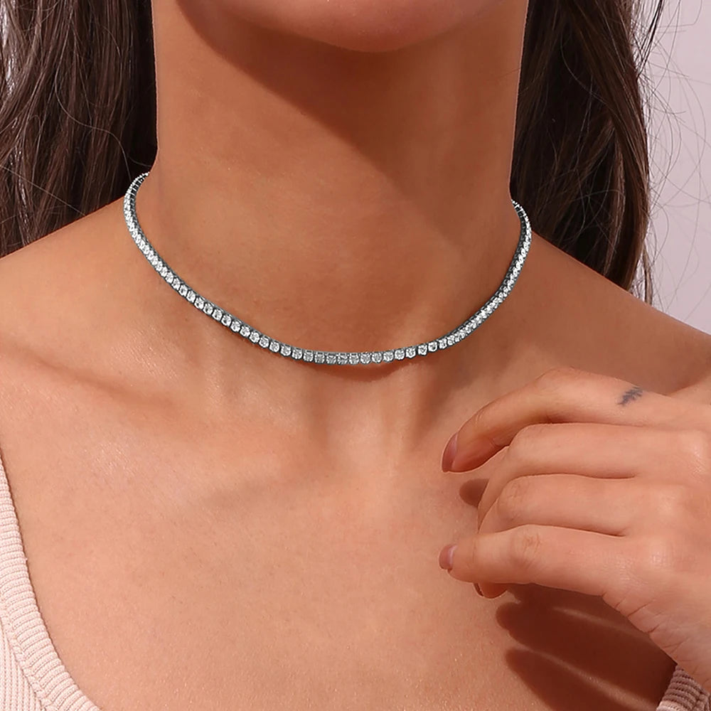 Trendy Iced Out Tennis Chain Set Gold Silver Color Stainless Steel Choker Necklace Bracelet for Women Party Jewelry Sets 2025
