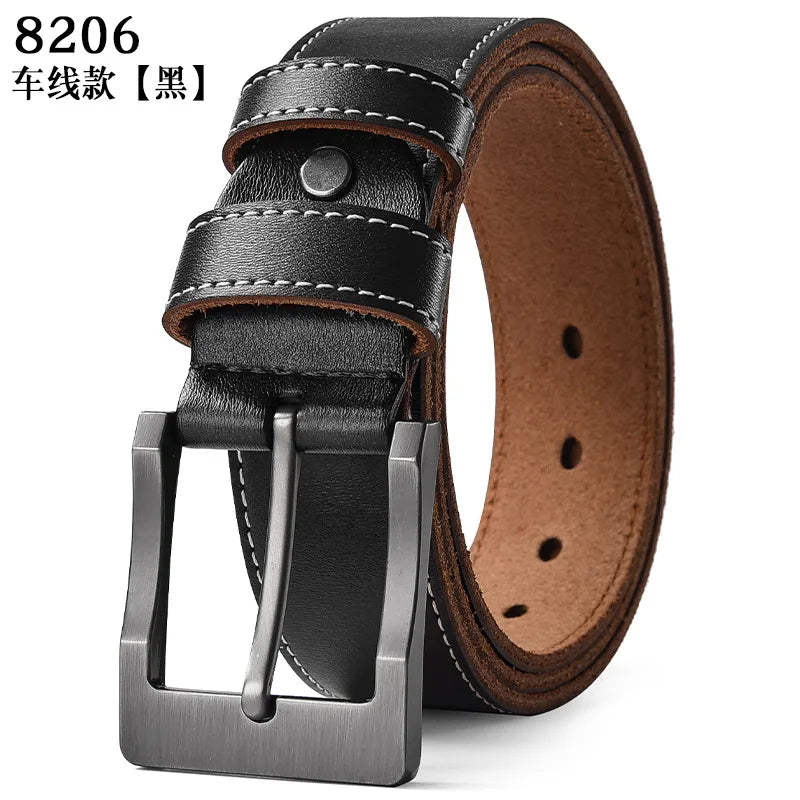 Men's Soft Cowhide Belt Metal Pin Buckle Male Leather Waistband 105-140 150 160 170cm Plus Size Real Leather Jeans Waist Straps