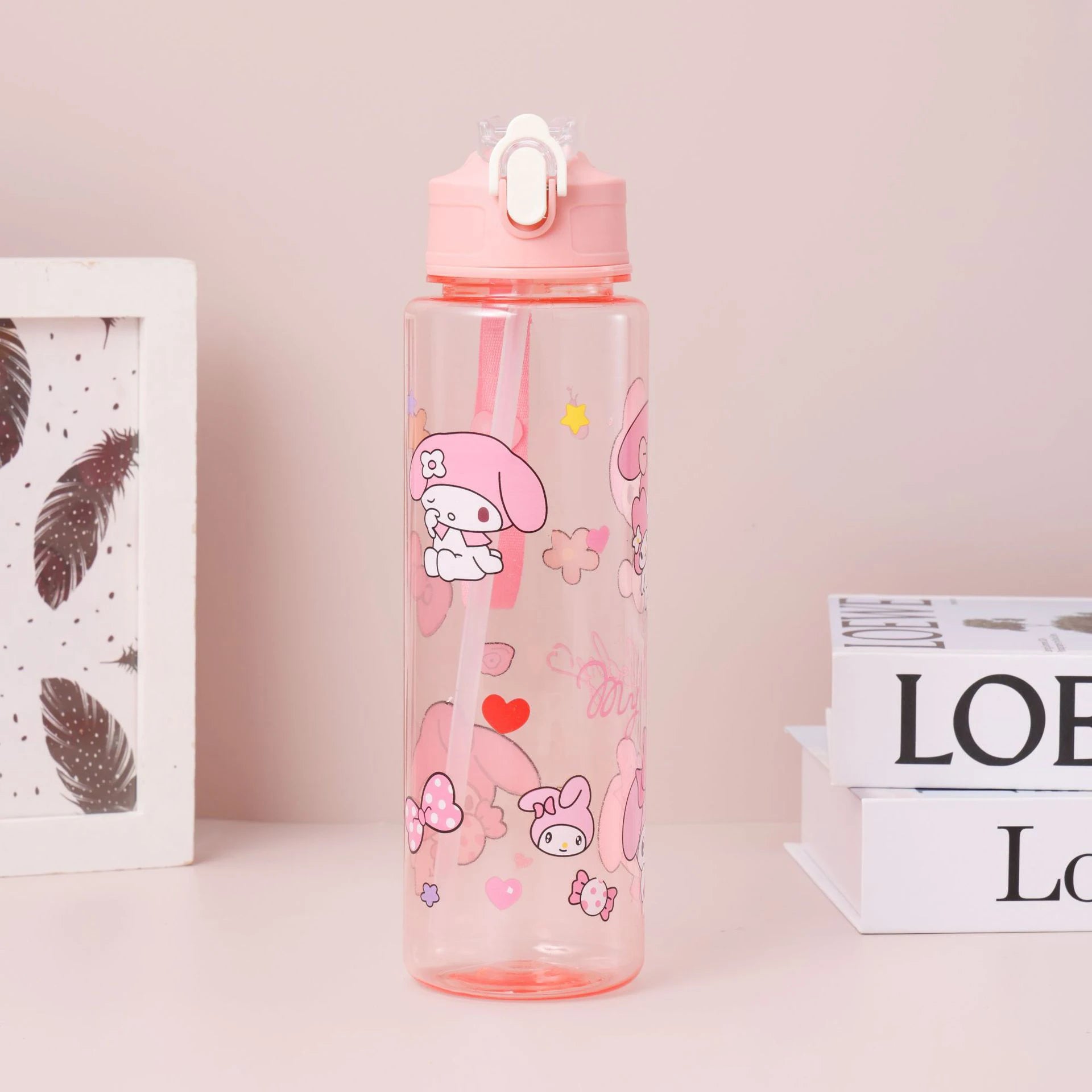 Pink Hello Kitty 800Ml Water Bottle Kuromi Melody Anime Design Large Capacity Pop-Up Straw Leakproof Outdoor Sport Gifts