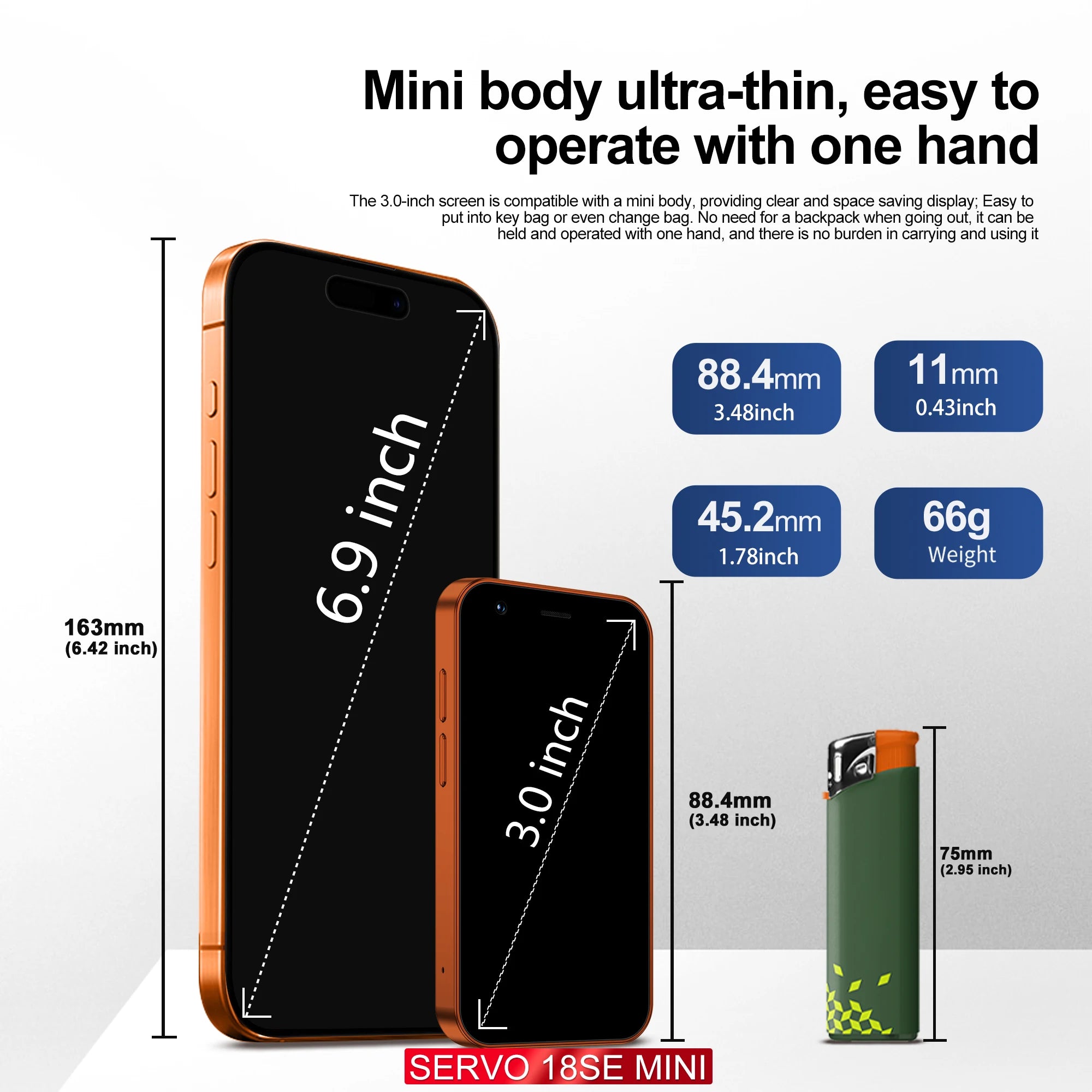 SERVO 18SE Mini Smartphone Android OS 3.0" Fullview Display 3G Cellular 2GB+16GB Face Unlock Small Mobile Phones GPS Play Store