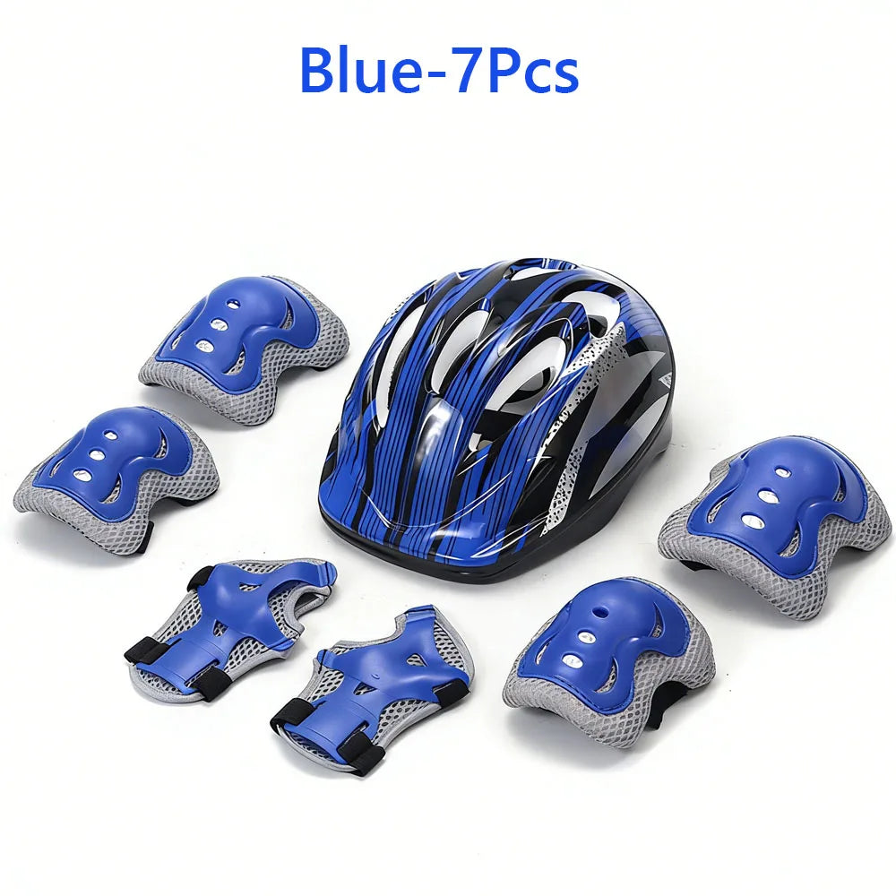 Bicycle Sport Protective Gear Set Adjustable Kids Safety Skating Helmet Pad Set 48-55cm for Skateboard/Bike/Skating/Cycling
