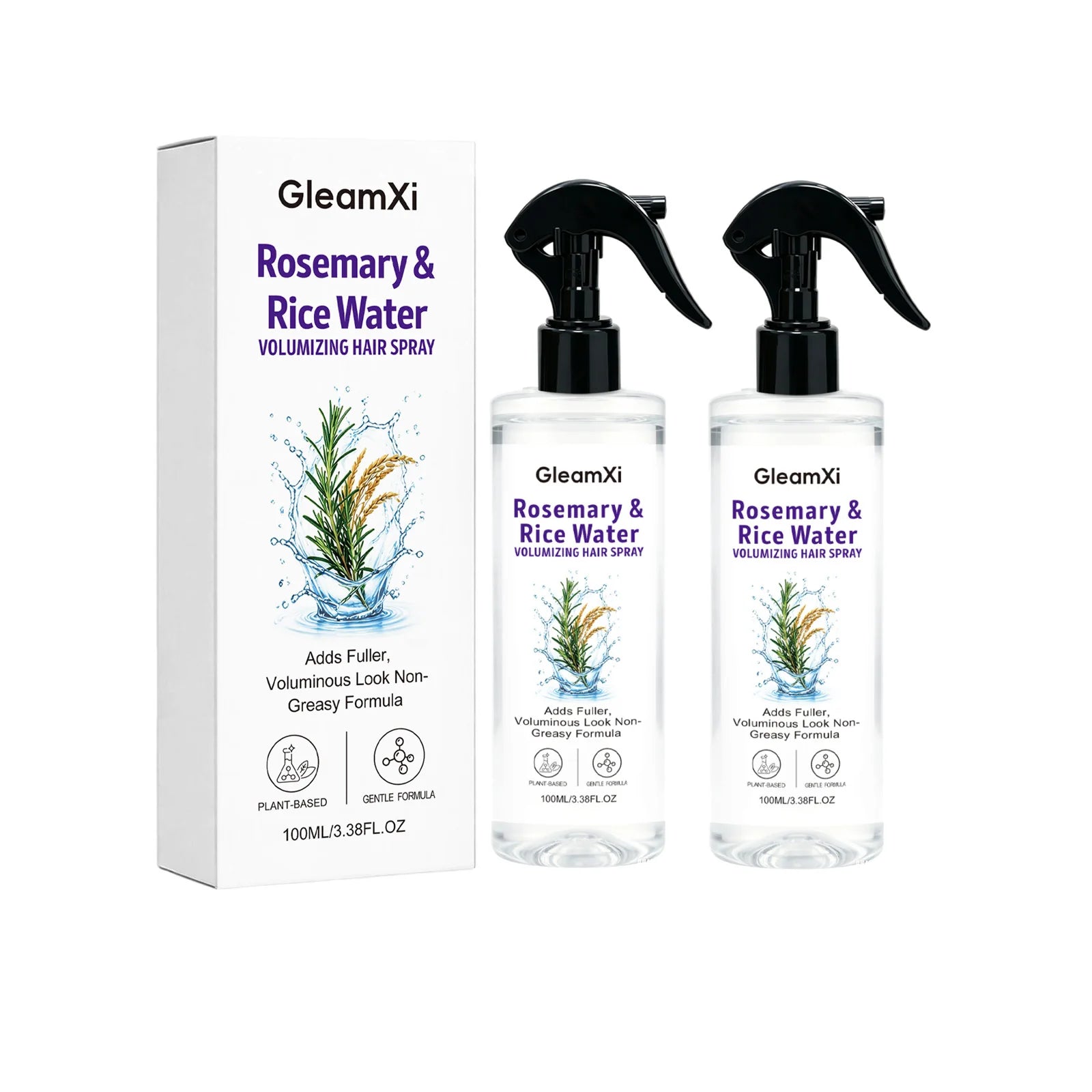 Rice Water Hair Volumizing Spray Rosemary Extract Fuller Look Mist Plant Based Non Greasy Fine Thin Hair Care