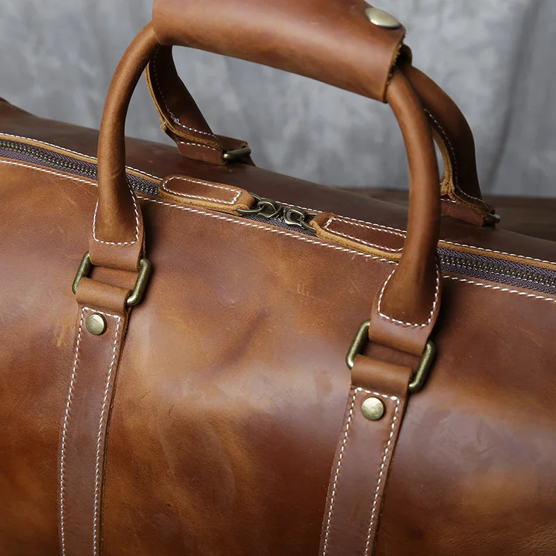 New Crazy Horse Handbag Men's Large Capacity Multi-functional Genuine Leather Simple Business Outdoor Cross Body Travel Bag