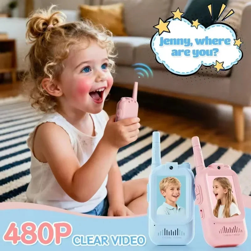 2 Pack Type-C Charge Video Walkie Talkies For Kids Toddler Toys For Indoor Camping Travel Birthday Gfits For Kids Ages 3-12