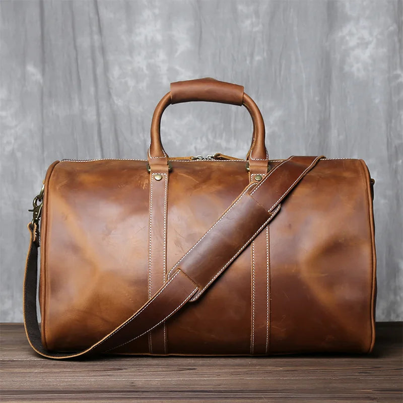 New Crazy Horse Handbag Men's Large Capacity Multi-functional Genuine Leather Simple Business Outdoor Cross Body Travel Bag