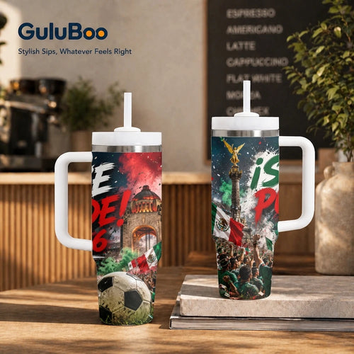2026 MEXICO Football Vacuum Flasks 40oz Stainless Steel Insulated Tumbler with Handle & Straw Leakproof Travel Mug
