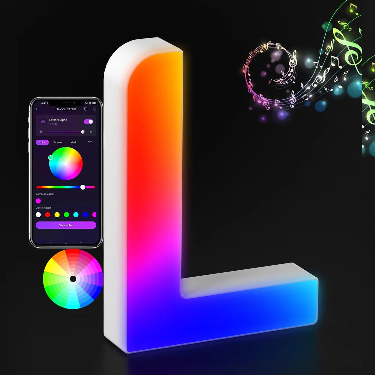 Light Up Letters LED Letter Lighted Letter Color Glitter Alphabet MeRGBW APP Music Sync Gift Logo Bar Wall Night Light Letters