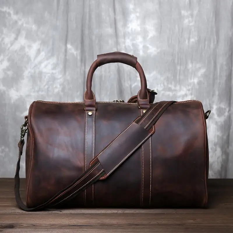 New Crazy Horse Handbag Men's Large Capacity Multi-functional Genuine Leather Simple Business Outdoor Cross Body Travel Bag