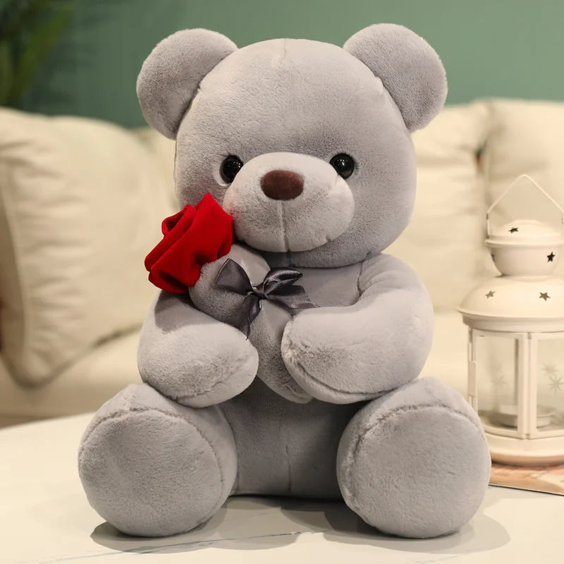 Rose Bear Plush Toy Soft Stuffed Plushies Home Sofa Throw Pillow Ornament Kids Favors Valentine's Day Gifts Wedding Party Decors