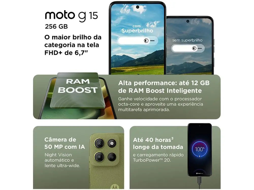 Smartphone Motorola Moto G15 256GB Green 4G 12GB 6,7 "Camera. Double Selfie 8MP