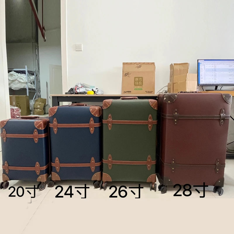 2025 New Vintage Luggage Set 20 inch Boarding Box 28 Inch Large Capacity Suitcase 14'' Cosmetic Case PP+PU Rolling Luggage