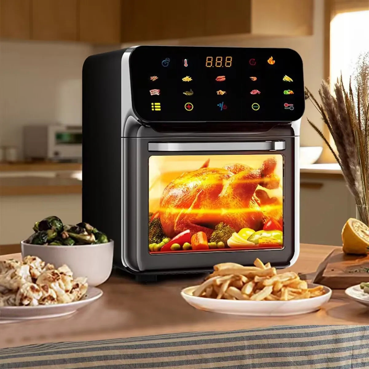 15L Visual Air Fryer with See-Through Window 1350W Digital Touchscreen 360° Hot Air Circulation  for Family/Party Fry/Roast/Bake