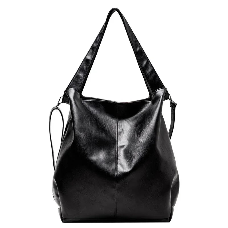 Fashion Big Leather Tote Bag For Women Large Capacity Retro Shoulder Bags Soft Leather Crossbody Handbags Large Lady Shopper Bag
