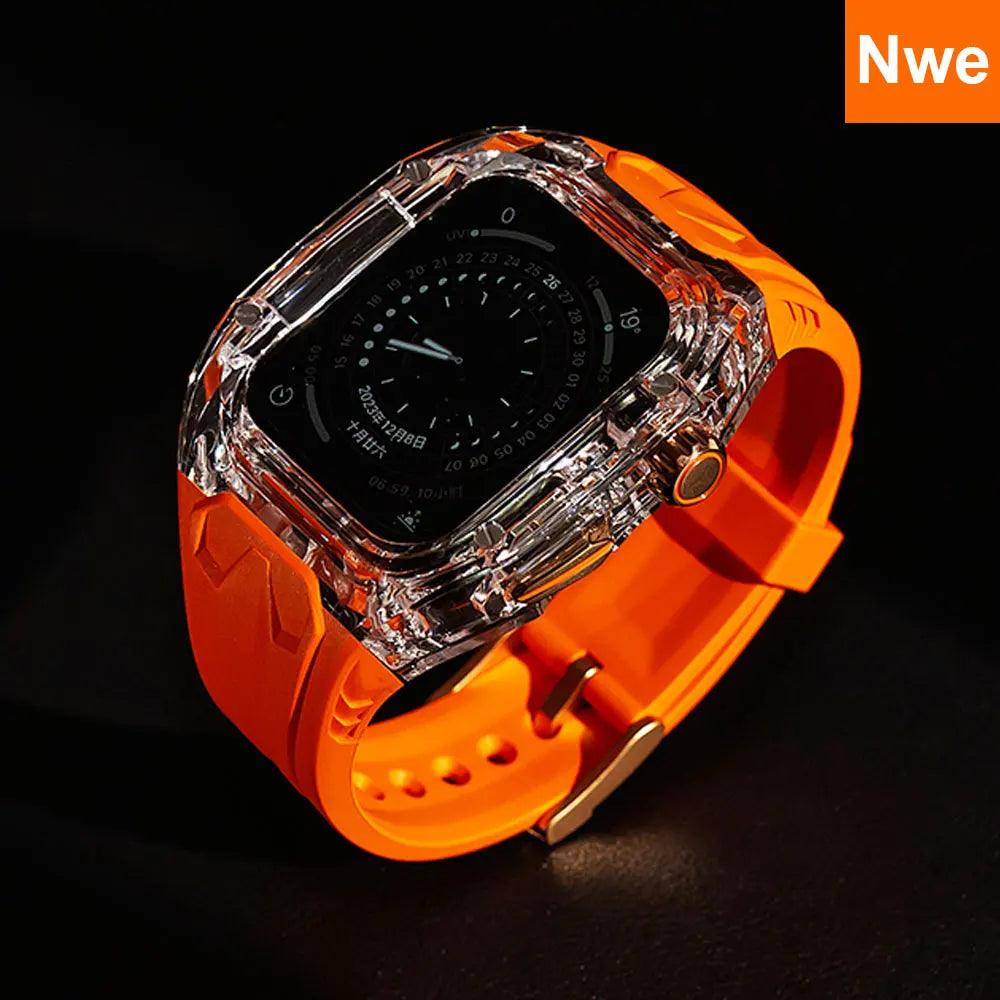 RICHARD Mile Watchband for iWatch Series 10/Ultra2, 46mm 49mm 45mm 44mm 42mm, Crystal Case + Silicone Strap for Series 9/8/7/SE2