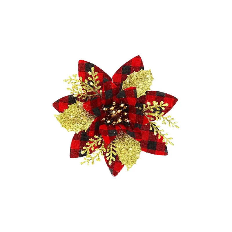 Glitter Artifical Christmas Flowers Mreey Christmas Tree Decoration Happy New Year Ornaments Xmas Fake Flowers Natal