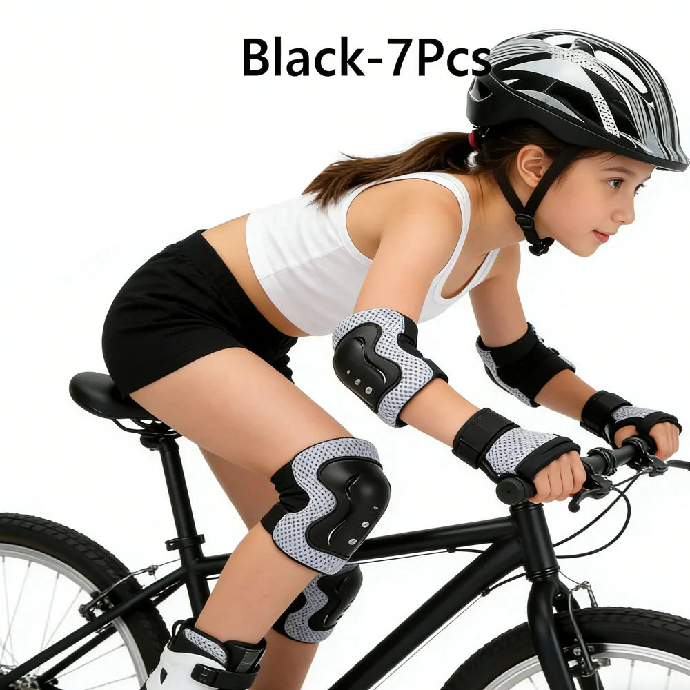 Bicycle Sport Protective Gear Set Adjustable Kids Safety Skating Helmet Pad Set 48-55cm for Skateboard/Bike/Skating/Cycling