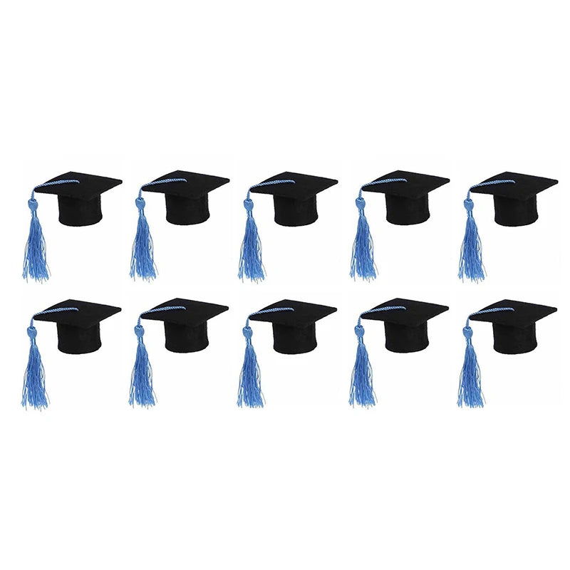 10PCS Mini Graduation Hat Doctoral Cap Costume Top Hat With Tassels DIY Plush Doll Decor Wine Bottle Decoration