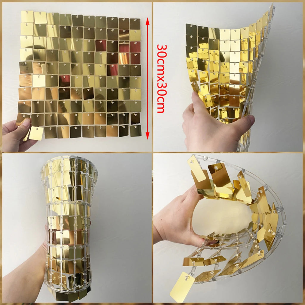 3FTx6FT Shimmer Wall Backdrop 18Pieces Square Sequin Panels Shiny Wall Sequins for Birthday Anniversary Wedding Engagement Party