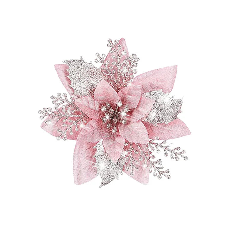 Glitter Artifical Christmas Flowers Mreey Christmas Tree Decoration Happy New Year Ornaments Xmas Fake Flowers Natal