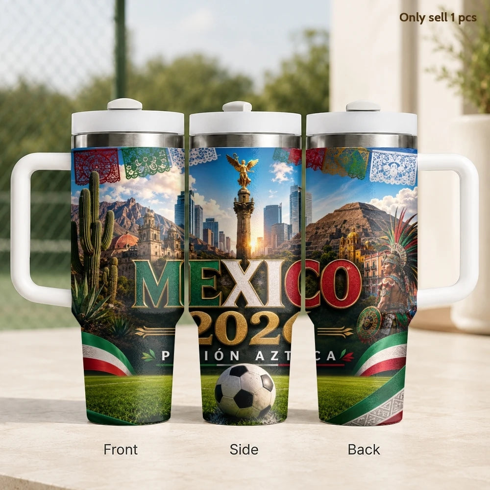 2026 MEXICO Football Vacuum Flasks 40oz Stainless Steel Insulated Tumbler with Handle & Straw Leakproof Travel Mug