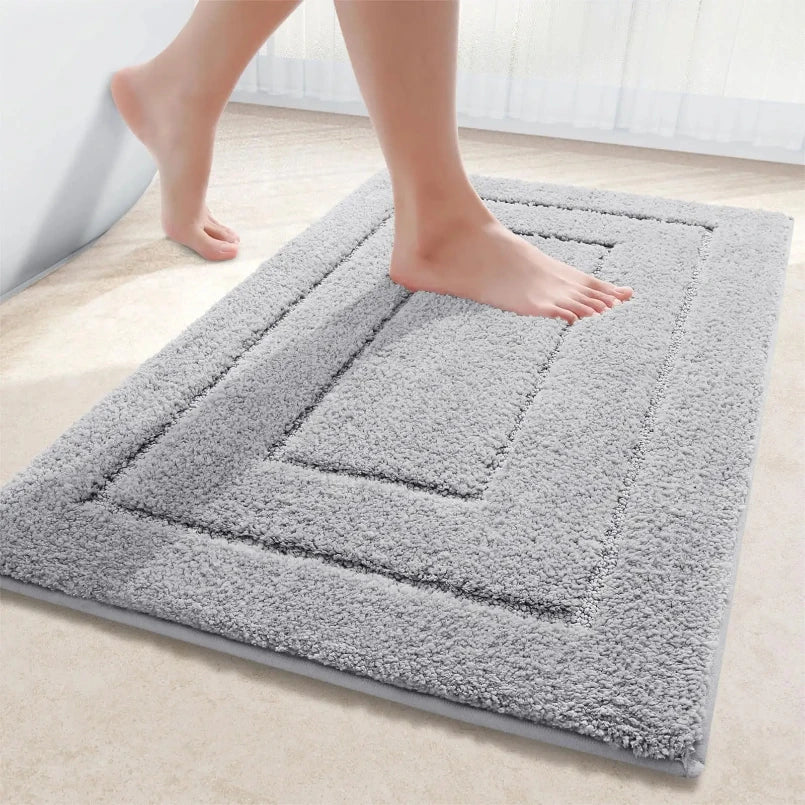 Microfibre Bathroom Rugs Non-Slip Washable Bath Doormat Water Absorbent Resist Dirt Bath Carpet Shower Velveteen Foot Mat