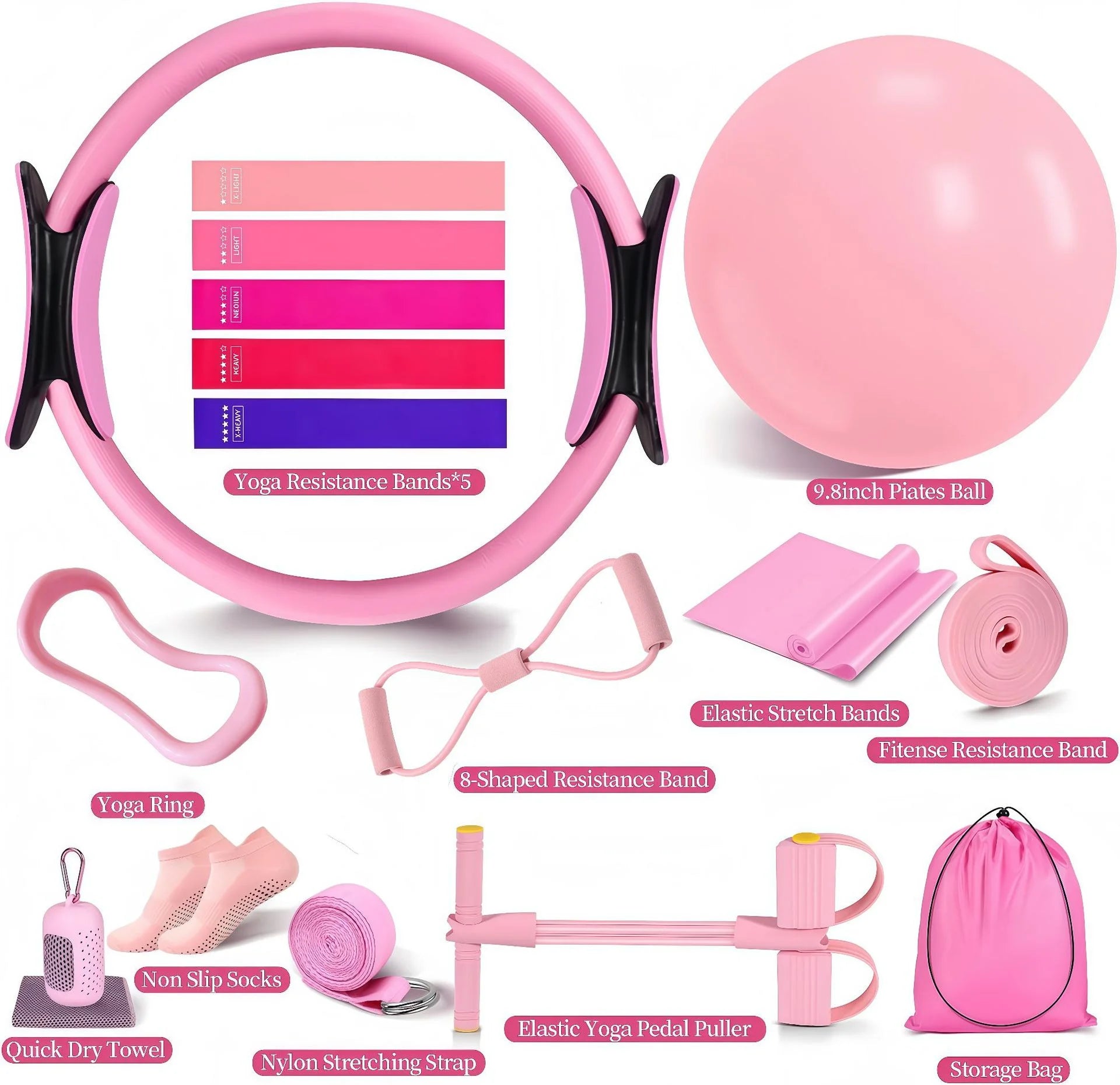 Home Pilates & Yoga Workout Set - 16 pcs Includes Resistance Circle, Foot Pedal, Resistance Bands & Strength Trainer