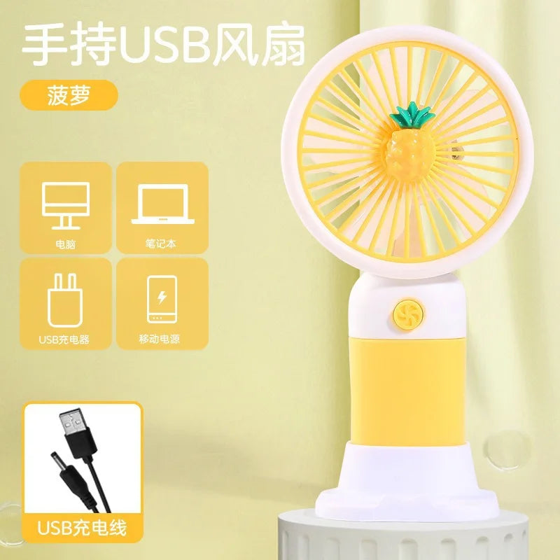 Portable Handheld USB Mini Fan with Stand Cartoon Design Rechargeable Student Fan