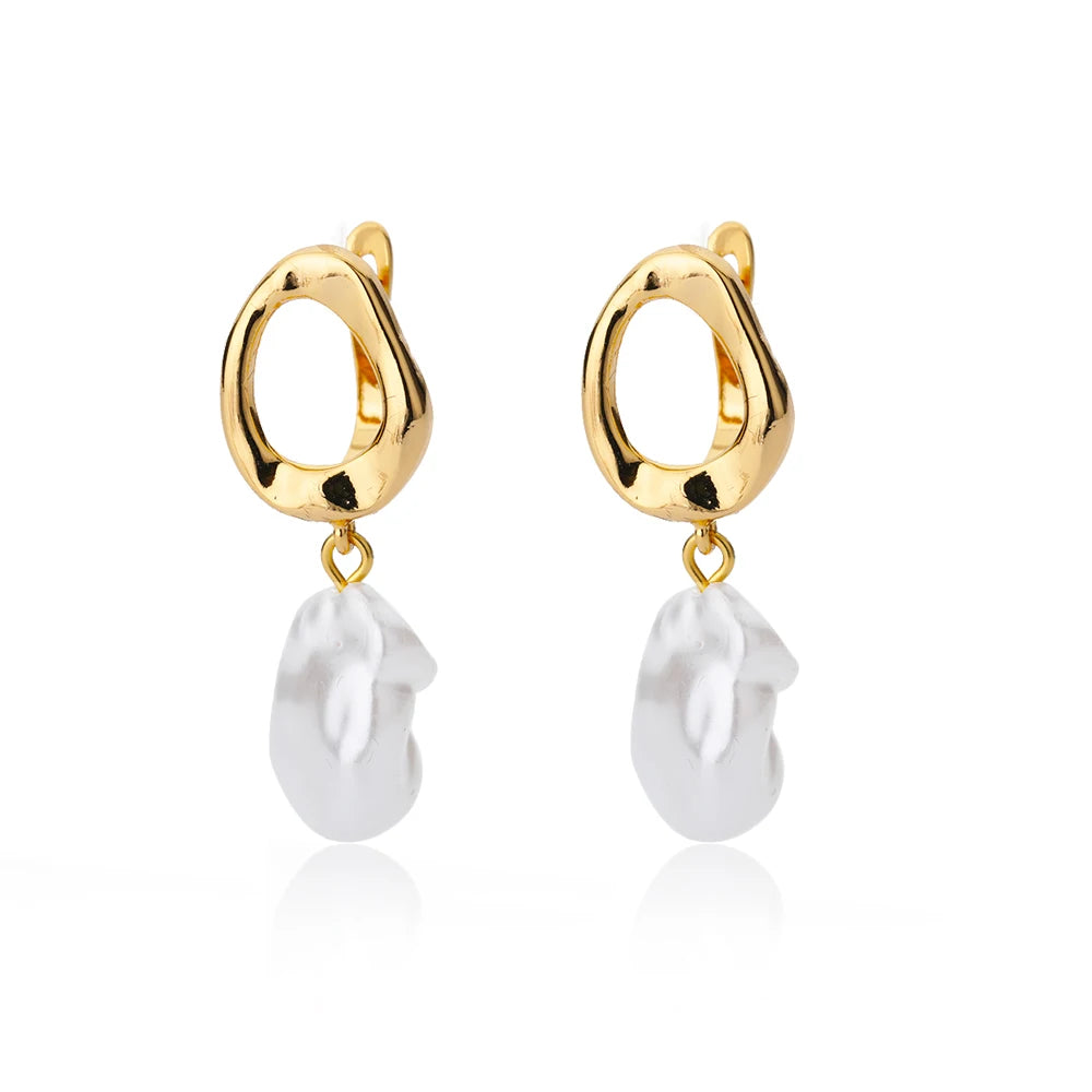 Circle Earrings For Women Vintage Punk Round Baroque Pearl Earrings Stainless Steel Circle Ear Clip Women Jewelry Gift Mujer