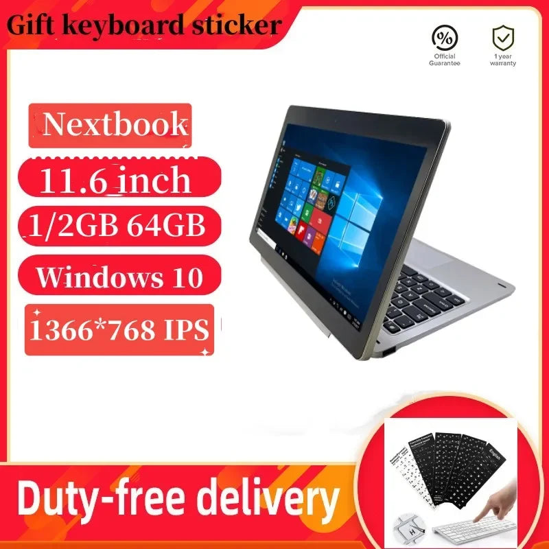 Nextbook 11.6'' Windows 10 Tablet PC Quad Core 2GB RAM 64GB ROM Multi-touch 1366*768 IPS Intel Atom 3735G With HDMI-Compatible