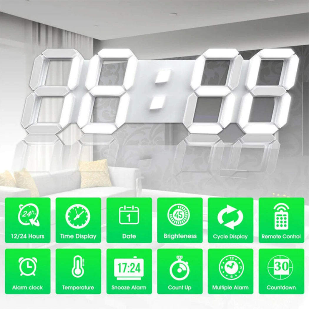 Home Wall Clocks 3D Modern Digital LED Wall Clock 24/12 Hour Display Timer Alarm Home USB  Alarm Clocks Decoration For Bedroom