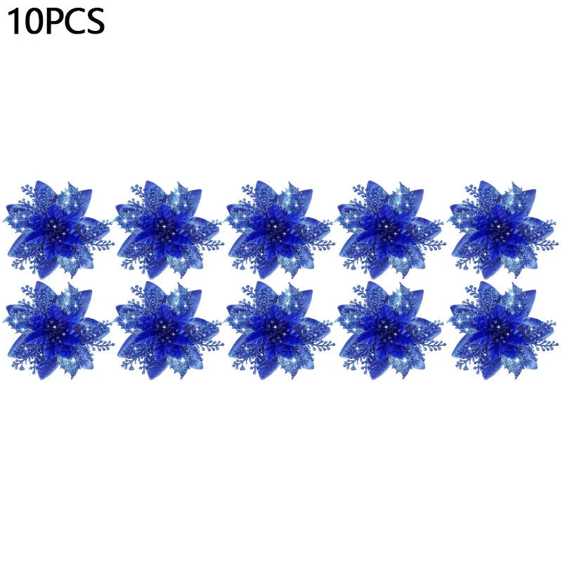 Glitter Artifical Christmas Flowers Mreey Christmas Tree Decoration Happy New Year Ornaments Xmas Fake Flowers Natal