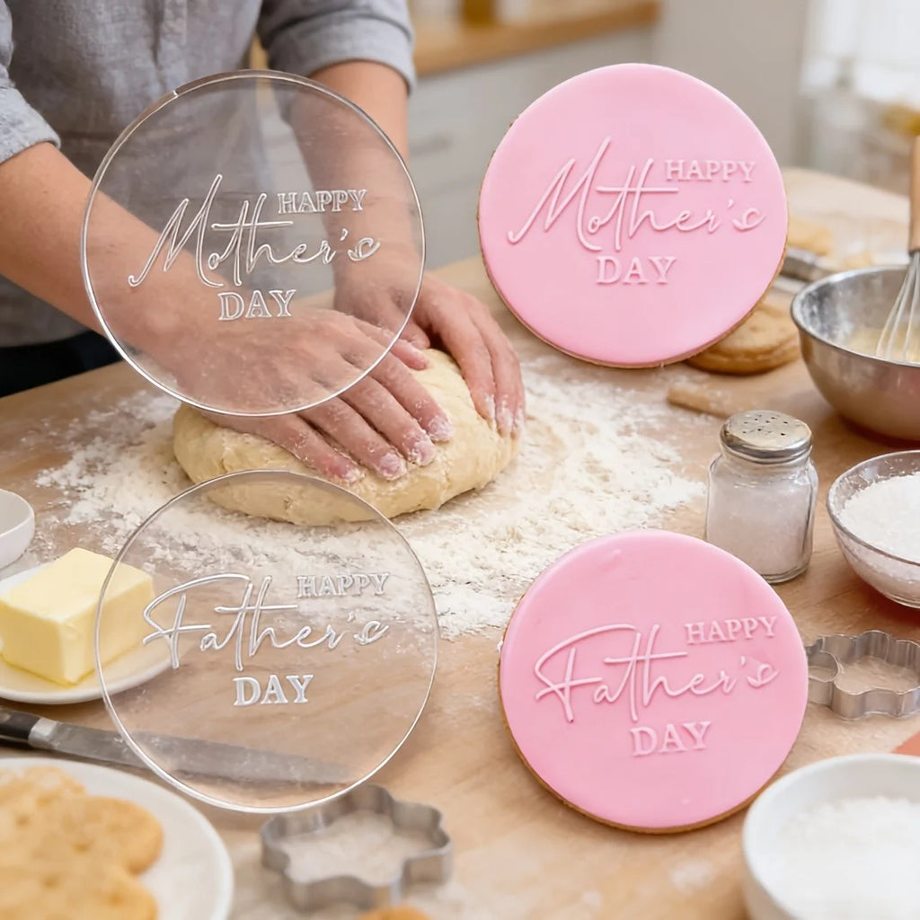 Happy Mother's Day / Father's Day Acrylic Cookie Embosser Stamp - Fondant Cake Decorating Tool for Baking DIY Gifts