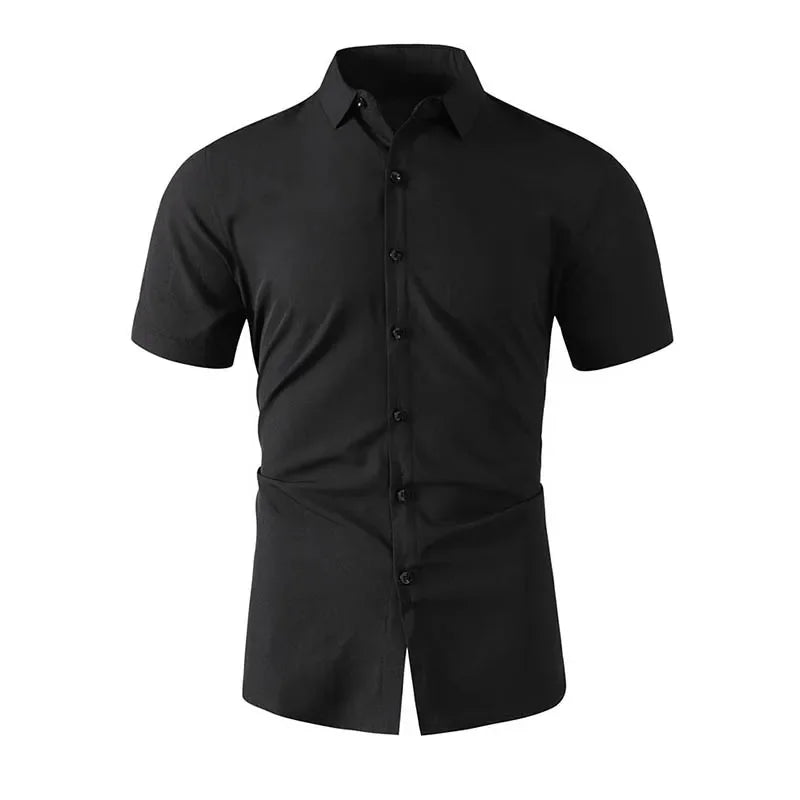 New Men's Business Casual Solid Color Short Sleeved Shirt for Summer Fashion No Ironing Comfortable and Versatile Top