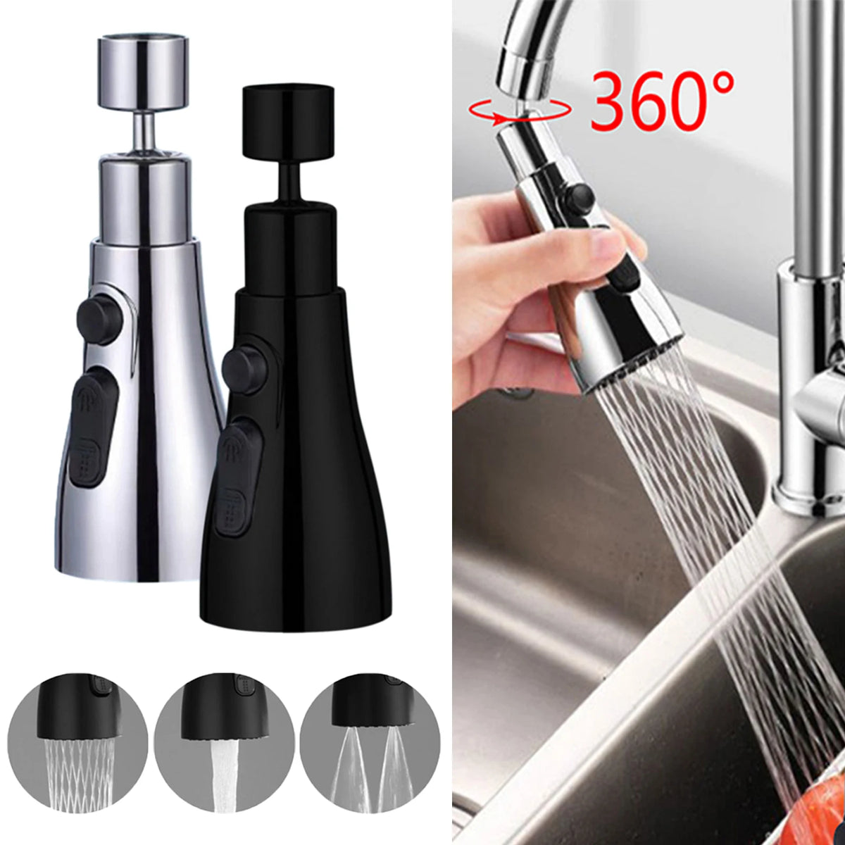 3-in-1 Kitchen Faucet Extension Kit - Universal Type - 360° Rotating - Pull-Out Style - Kitchen Faucet