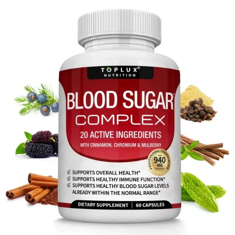 Vitamin C, Vitamin E Supplement, Blood Sugar Complex, Supports Heart Health, Overall Health and Immune System, 60 Capsules