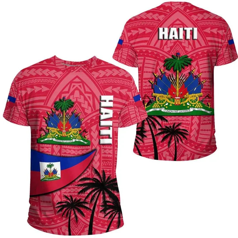 3D Printed Haiti Flag T-Shirt For Men National Emblem Pattern Short Sleeve Tees Casual Sports O-Neck T-Shirts Street Loose Tops